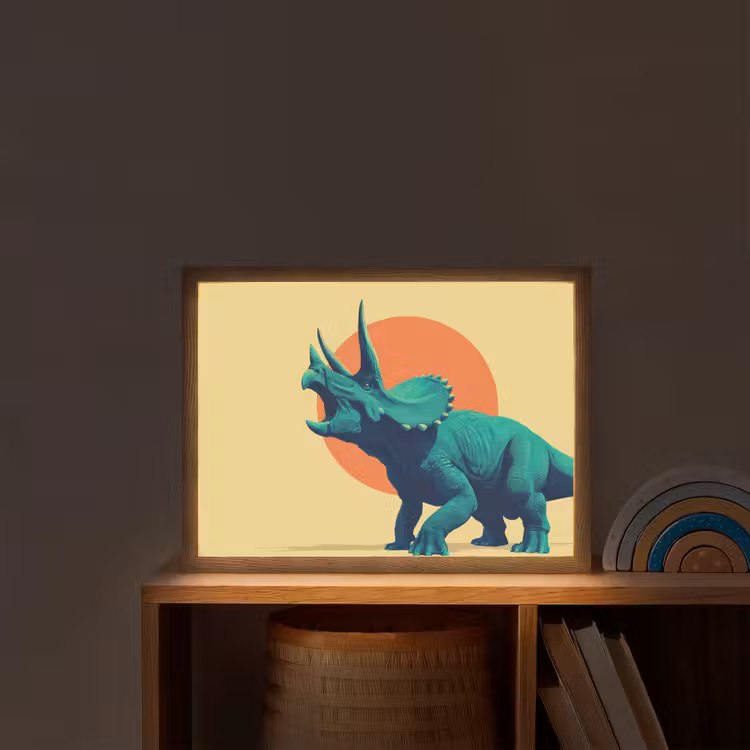Triceratops - Cirkel - Oranje - Hoorns Light Box met batterij (Wandlamp kind) middel -sfeer1_kind