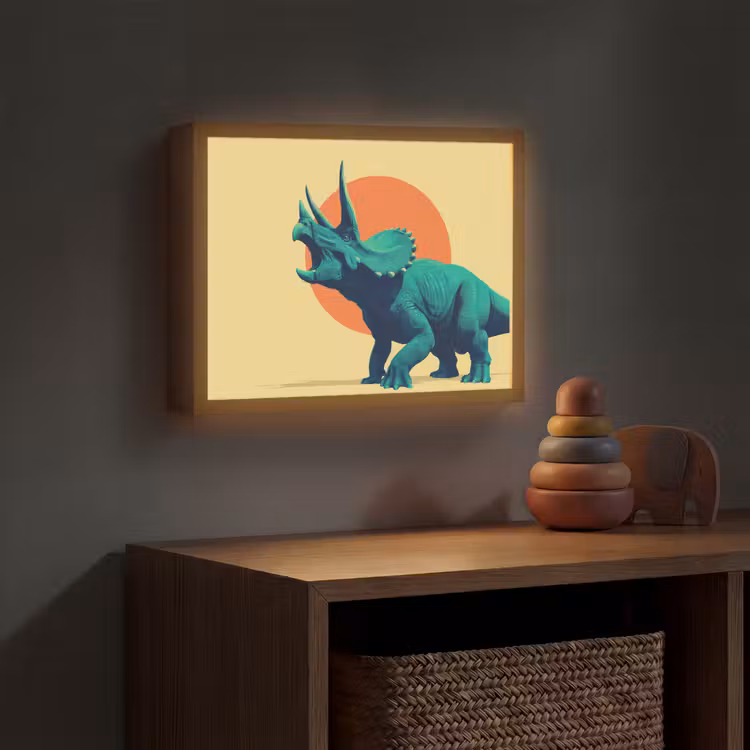 Triceratops - Cirkel - Oranje - Hoorns Light Box met batterij (Wandlamp kind) middel -sfeer5_kind