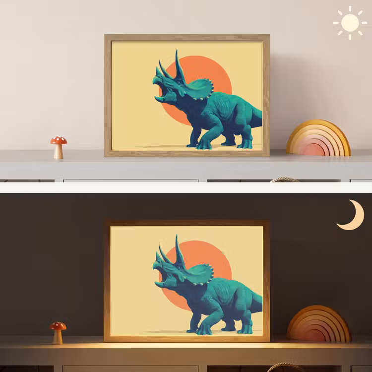 Triceratops - Cirkel - Oranje - Hoorns Light Box met batterij (Wandlamp kind) middel -sfeer3_kind