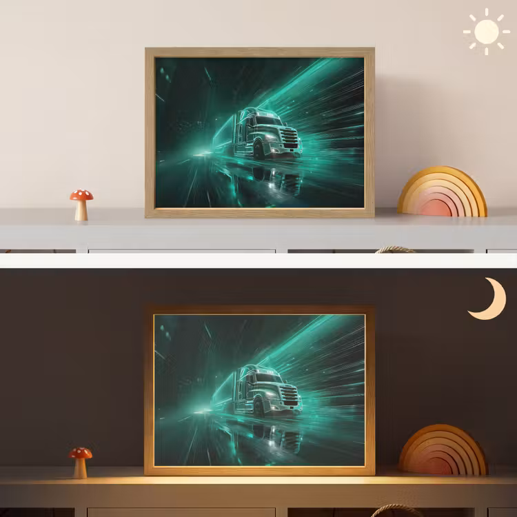 Vrachtwagen - Snelheid - Groen - Neon Light Box met batterij (Wandlamp kind) middel -sfeer3_kind
