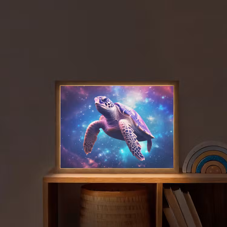 Schildpad - Dier - Galaxy - Ruimte Light Box met batterij (Wandlamp kind) middel -sfeer1_kind