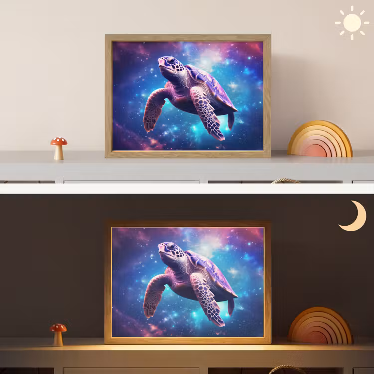 Schildpad - Dier - Galaxy - Ruimte Light Box met batterij (Wandlamp kind) middel -sfeer3_kind