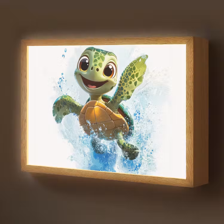 Schildpad - Cartoon - Water - Groen Light Box met batterij (Wandlamp kind) middel -z3d_website
