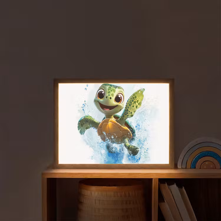 Schildpad - Cartoon - Water - Groen Light Box met batterij (Wandlamp kind) middel -sfeer1_kind