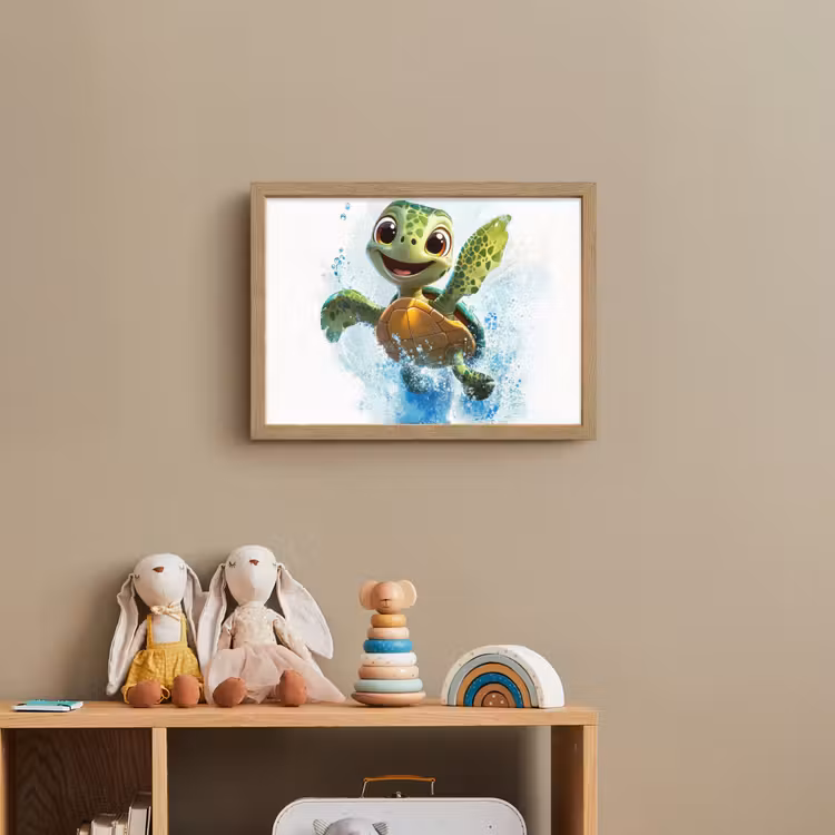 Schildpad - Cartoon - Water - Groen Light Box met batterij (Wandlamp kind) middel -sfeer2_kind
