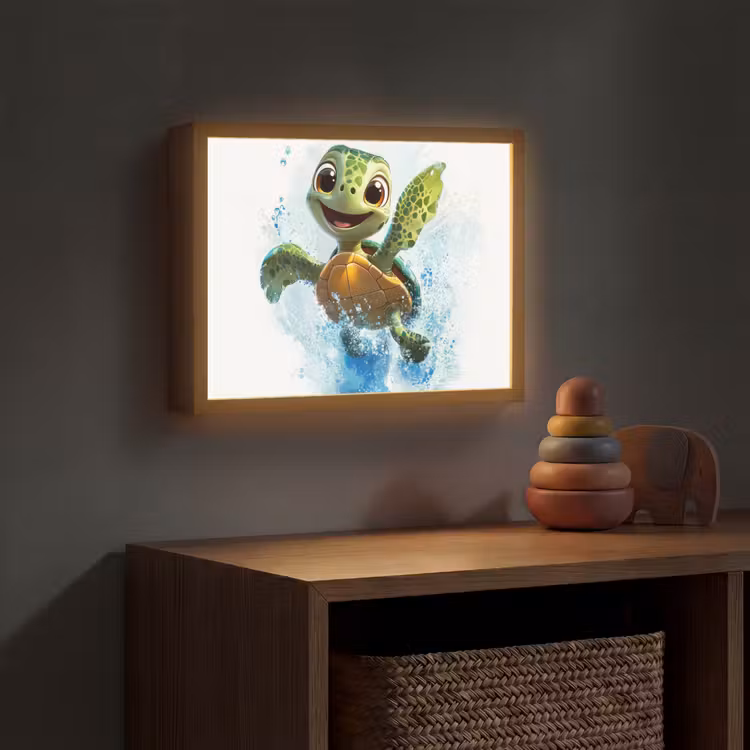 Schildpad - Cartoon - Water - Groen Light Box met batterij (Wandlamp kind) middel -sfeer5_kind