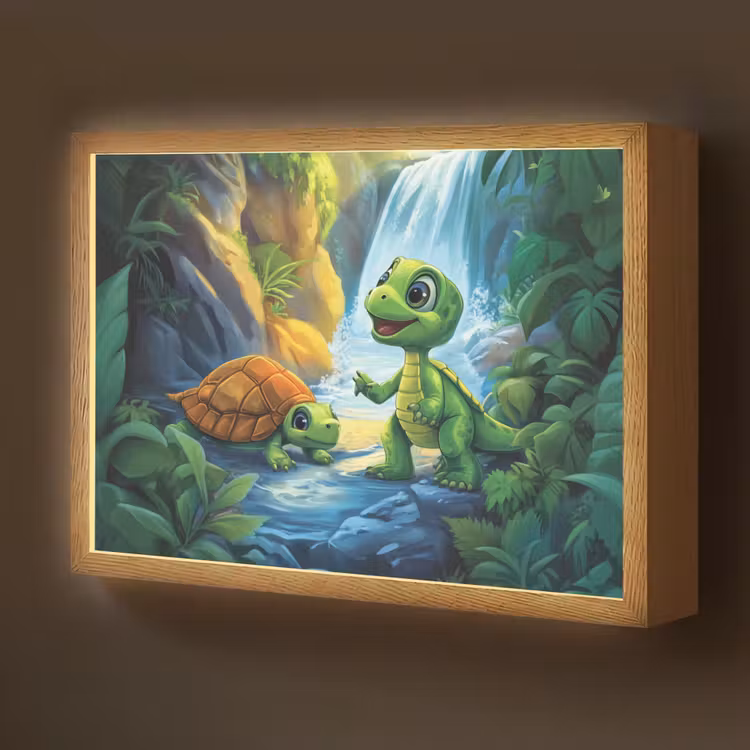 Schildpad - Dino - Jungle - Waterval Light Box met batterij (Wandlamp kind) middel -z3d_website