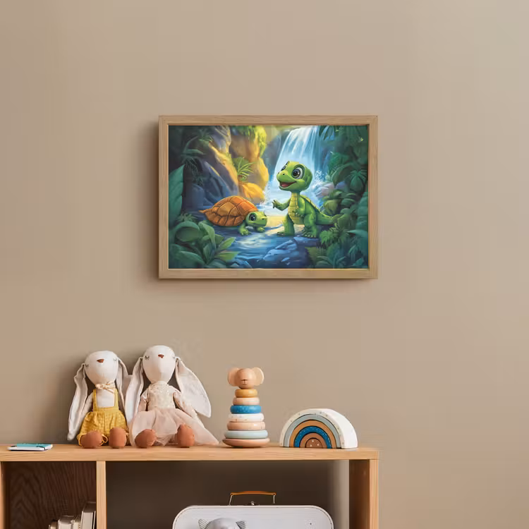 Schildpad - Dino - Jungle - Waterval Light Box met batterij (Wandlamp kind) middel -sfeer2_kind