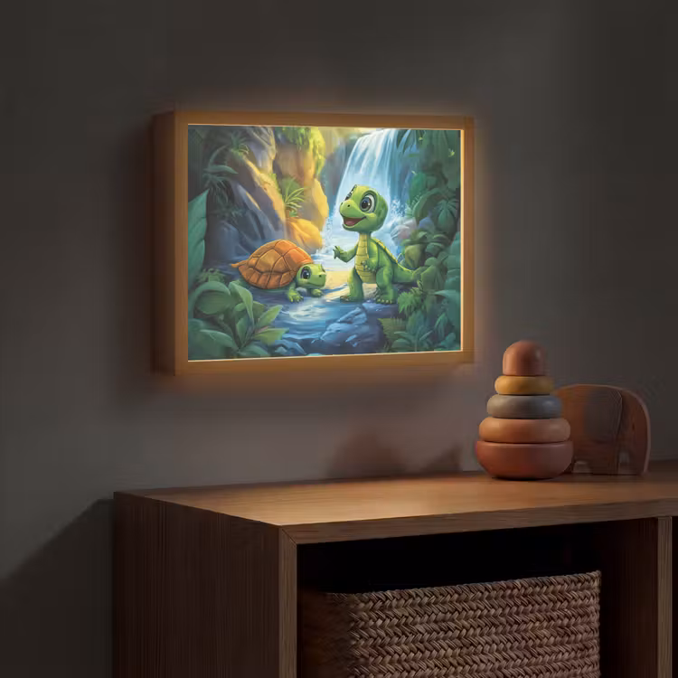 Schildpad - Dino - Jungle - Waterval Light Box met batterij (Wandlamp kind) middel -sfeer5_kind