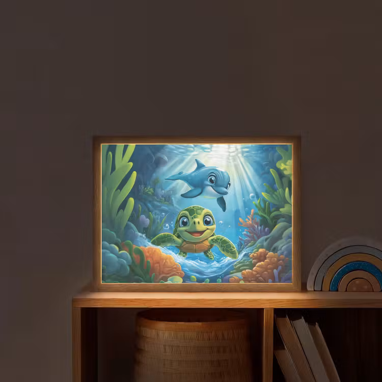 Schildpad - Dolfijn - Oceaan Light Box met batterij (Wandlamp kind) middel -sfeer1_kind