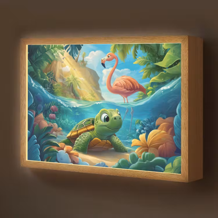 Schildpad - Flamingo - Tropisch - Oceaan Light Box met batterij (Wandlamp kind) middel -z3d_website