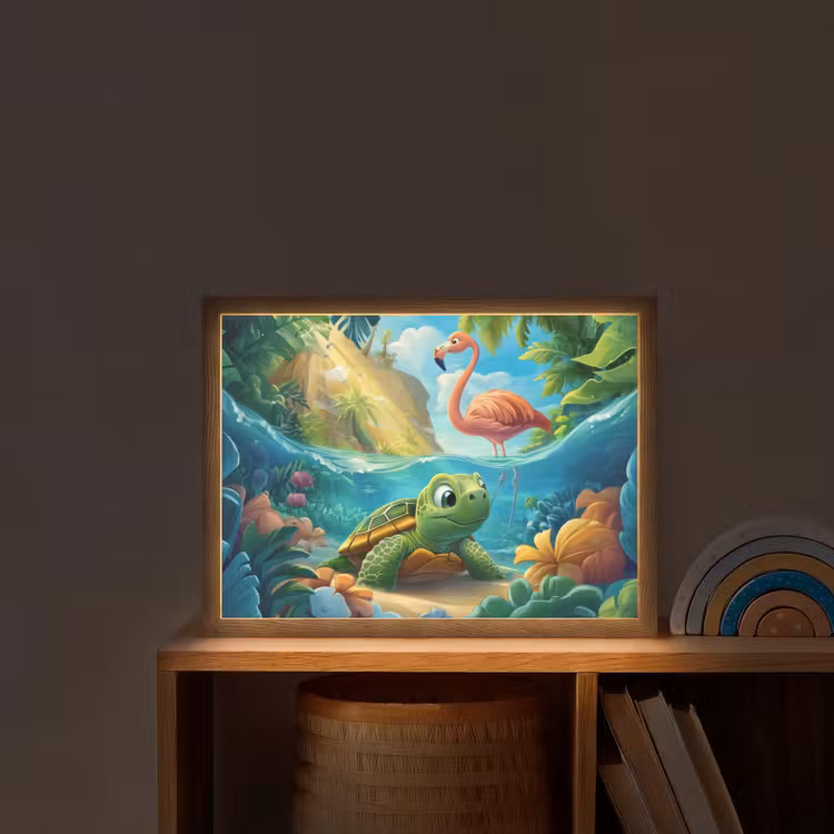 Schildpad - Flamingo - Tropisch - Oceaan Light Box met batterij (Wandlamp kind) middel -sfeer1_kind