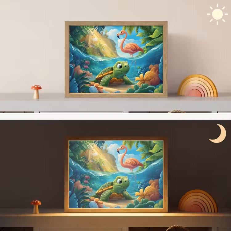 Schildpad - Flamingo - Tropisch - Oceaan Light Box met batterij (Wandlamp kind) middel -sfeer3_kind