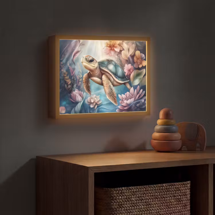 Schildpad - Bloemen - Onderwater Light Box met batterij (Wandlamp kind) middel -sfeer5_kind