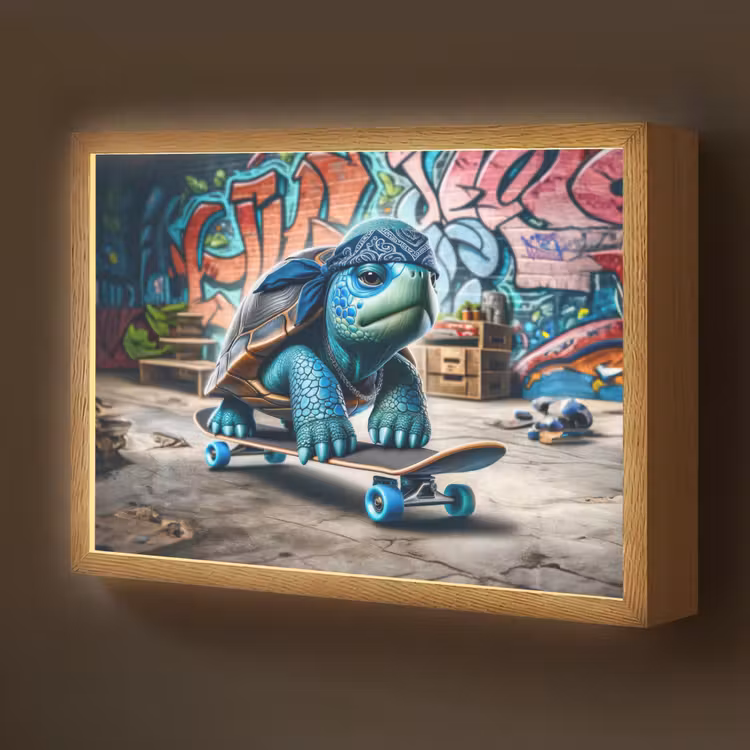 Schildpad - Graffiti - Skateboard - Jongens Light Box met batterij (Wandlamp kind) middel -z3d_website