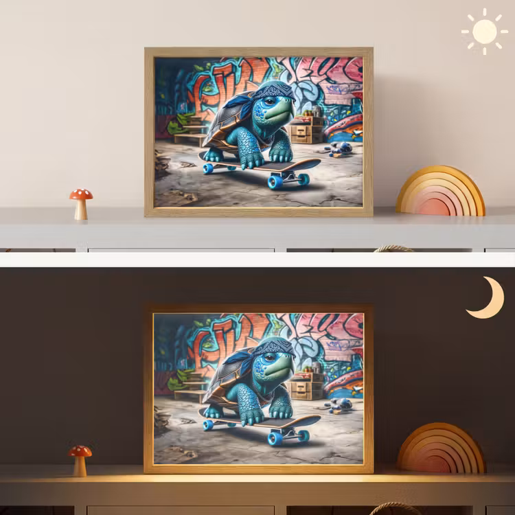 Schildpad - Graffiti - Skateboard - Jongens Light Box met batterij (Wandlamp kind) middel -sfeer3_kind