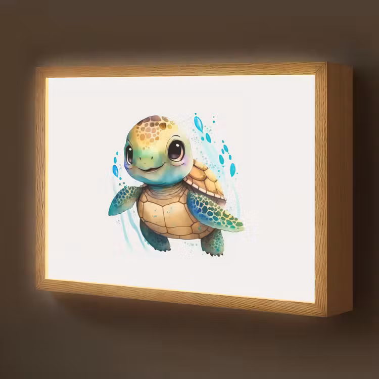 Schildpad - Waterverf - Kleuren - Dieren - Meisjes - Jongens Light Box met batterij (Wandlamp kind) middel -z3d_website