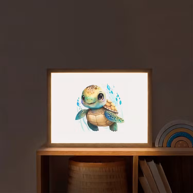 Schildpad - Waterverf - Kleuren - Dieren - Meisjes - Jongens Light Box met batterij (Wandlamp kind) middel -sfeer1_kind