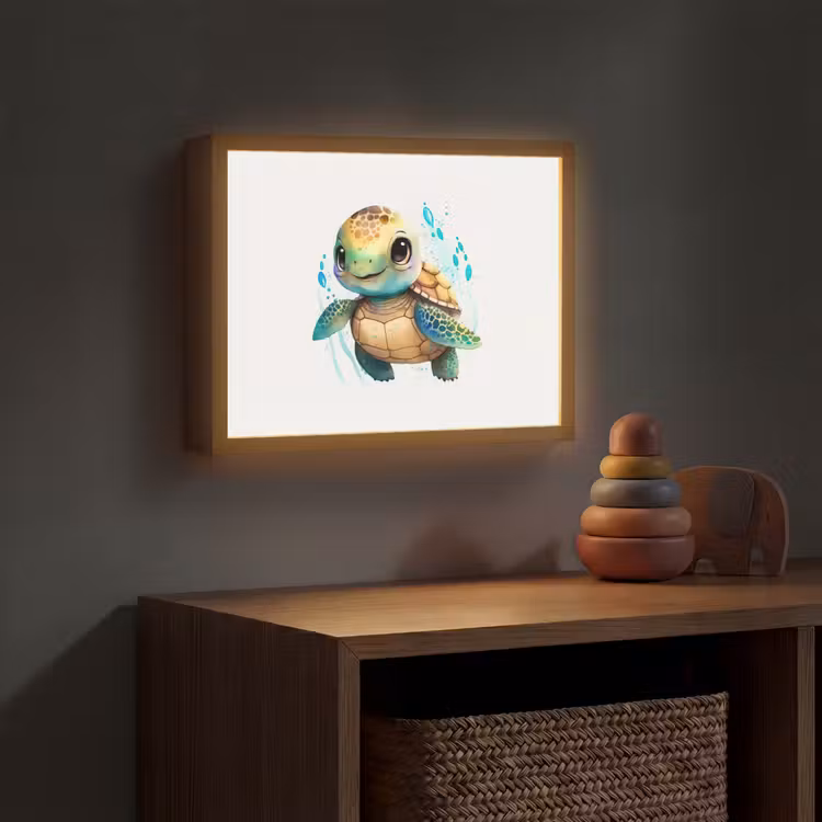Schildpad - Waterverf - Kleuren - Dieren - Meisjes - Jongens Light Box met batterij (Wandlamp kind) middel -sfeer5_kind