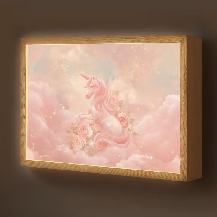 Eenhoorn - Wolken - Roze Light Box met batterij (Wandlamp kind) middel -z3d_website