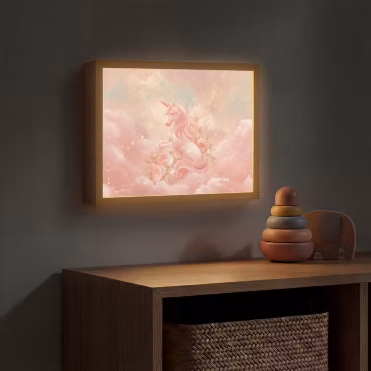 Eenhoorn - Wolken - Roze Light Box met batterij (Wandlamp kind) middel -sfeer5_kind