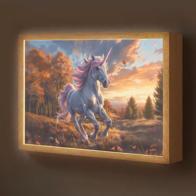 Eenhoorn - Sprookjes dier - Natuur - Meisjes Light Box met batterij (Wandlamp kind) middel -z3d_website