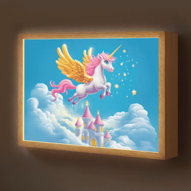Eenhoorn - Fantasie - Kasteel Light Box met batterij (Wandlamp kind) middel -z3d_website