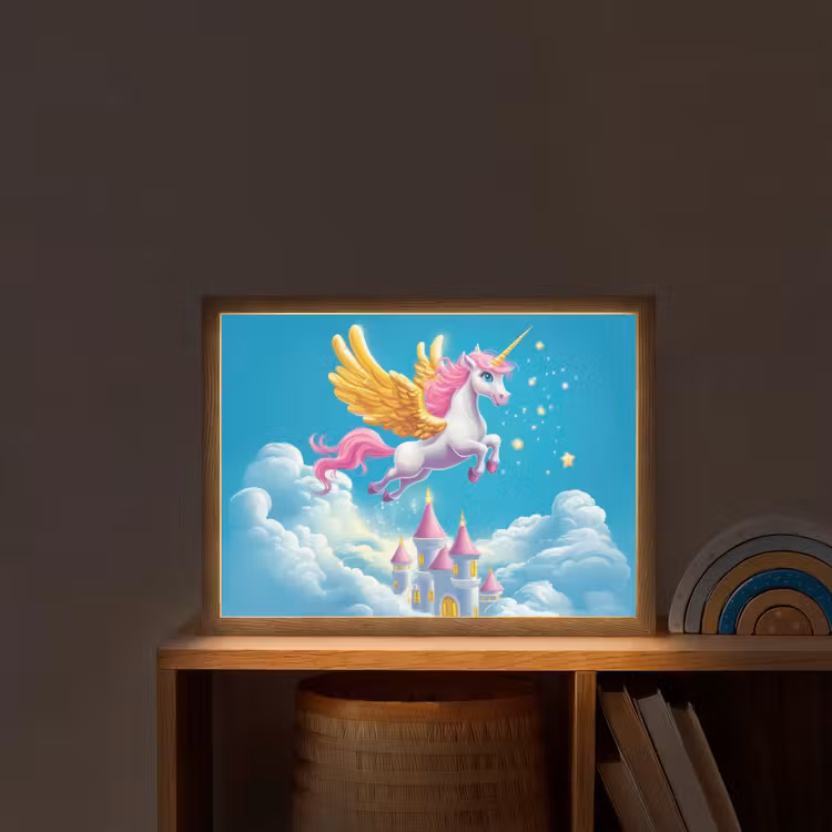 Eenhoorn - Fantasie - Kasteel Light Box met batterij (Wandlamp kind) middel -sfeer1_kind