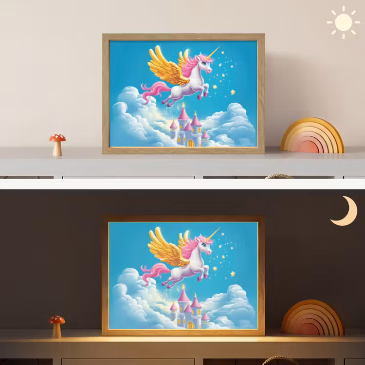 Eenhoorn - Fantasie - Kasteel Light Box met batterij (Wandlamp kind) middel -sfeer3_kind