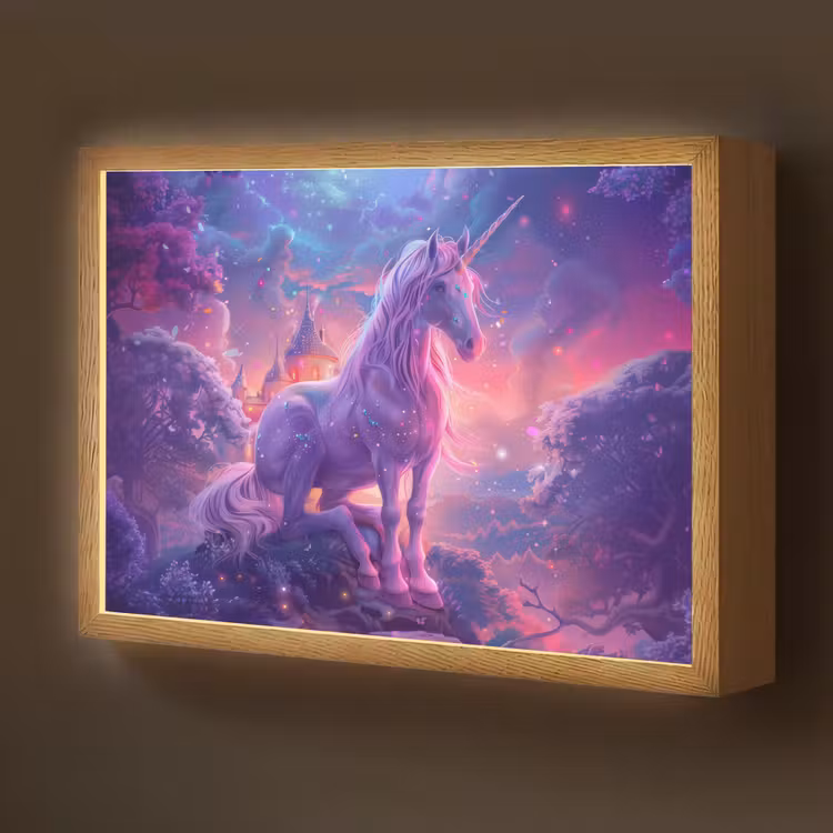 Eenhoorn - Fantasy - Kasteel - Meisje - Paars - Roze Light Box met batterij (Wandlamp kind) middel -z3d_website