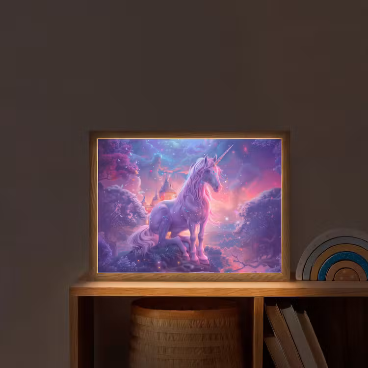 Eenhoorn - Fantasy - Kasteel - Meisje - Paars - Roze Light Box met batterij (Wandlamp kind) middel -sfeer1_kind