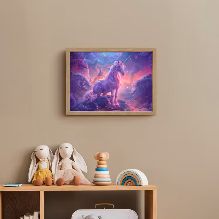 Eenhoorn - Fantasy - Kasteel - Meisje - Paars - Roze Light Box met batterij (Wandlamp kind) middel -sfeer2_kind
