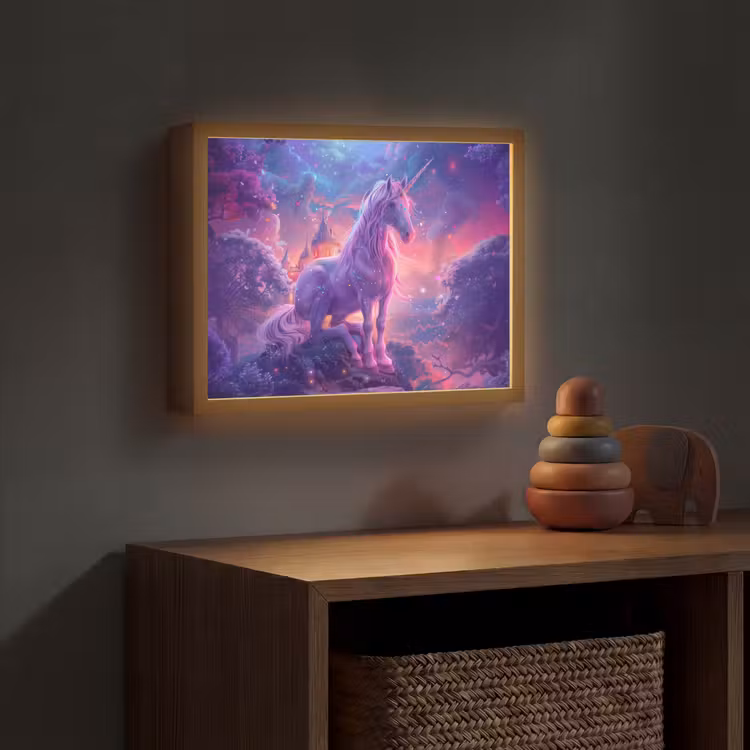 Eenhoorn - Fantasy - Kasteel - Meisje - Paars - Roze Light Box met batterij (Wandlamp kind) middel -sfeer5_kind