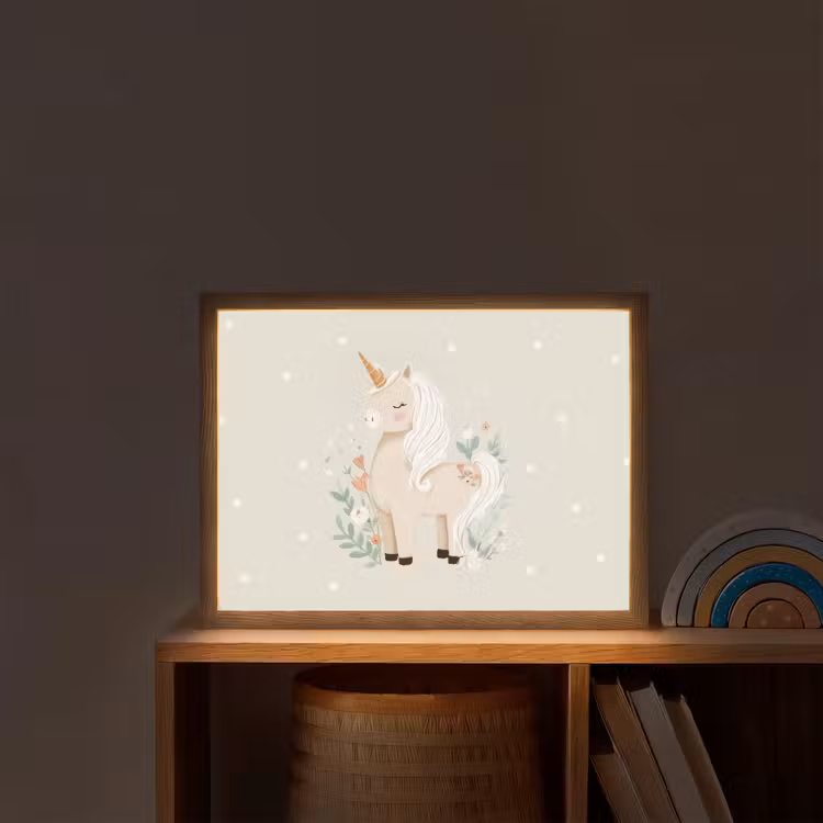 Eenhoorn - Bloemen - Stippen Light Box met batterij (Wandlamp kind) middel -sfeer1_kind