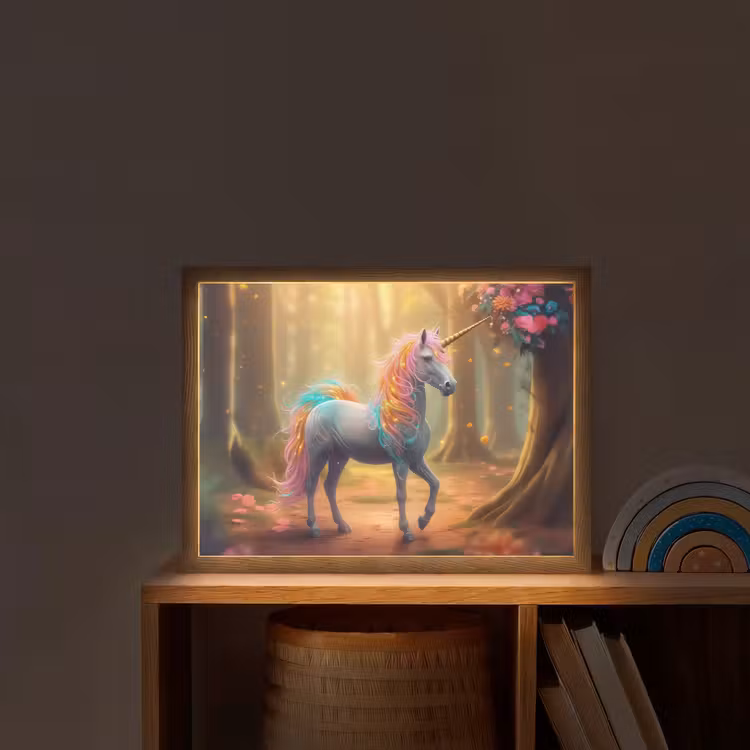 Eenhoorn - Bos - Kleurrijk - Bloemen - Meiden Light Box met batterij (Wandlamp kind) middel -sfeer1_kind