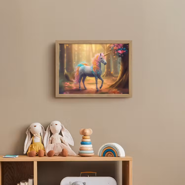Eenhoorn - Bos - Kleurrijk - Bloemen - Meiden Light Box met batterij (Wandlamp kind) middel -sfeer2_kind
