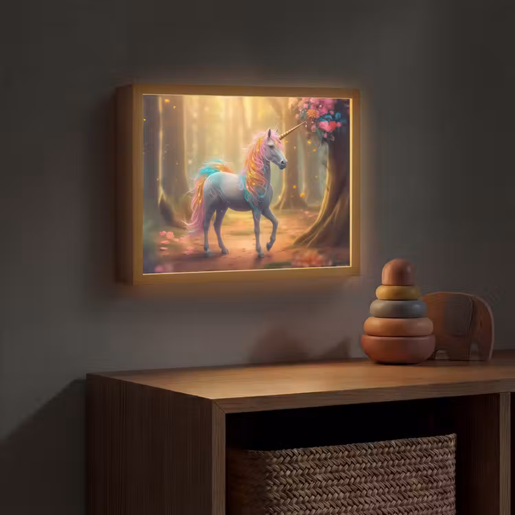Eenhoorn - Bos - Kleurrijk - Bloemen - Meiden Light Box met batterij (Wandlamp kind) middel -sfeer5_kind