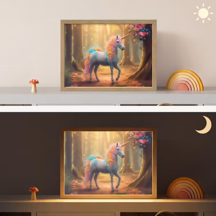 Eenhoorn - Bos - Kleurrijk - Bloemen - Meiden Light Box met batterij (Wandlamp kind) middel -sfeer3_kind