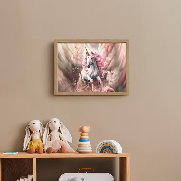 Eenhoorn - Meisje - Roze - Bloemen - Sprookje Light Box met batterij (Wandlamp kind) middel -sfeer2_kind