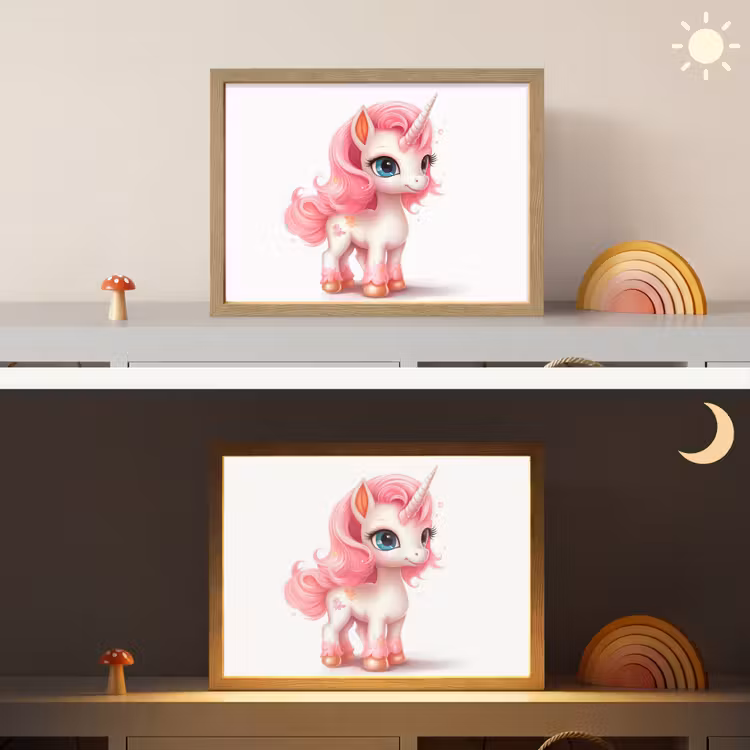 Unicorn - Meisjes - Kinderen - Eenhoorn - Roze Light Box met batterij (Wandlamp kind) middel -sfeer3_kind