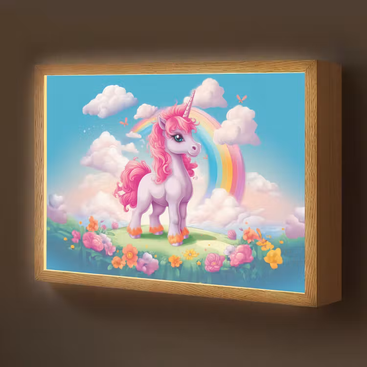 Unicorn - Meisjes - Bloemen - Regenboog - Eenhoorn Light Box met batterij (Wandlamp kind) middel -z3d_website