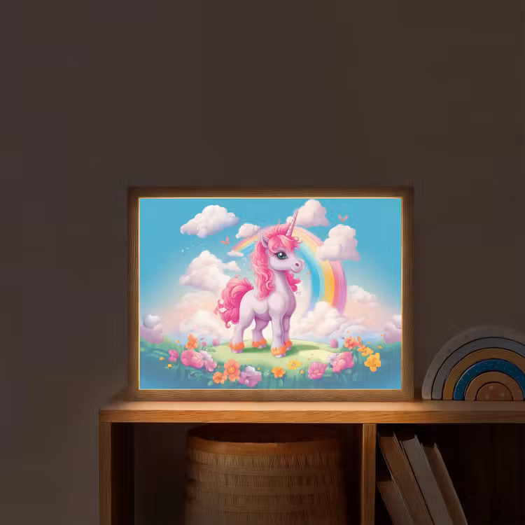 Unicorn - Meisjes - Bloemen - Regenboog - Eenhoorn Light Box met batterij (Wandlamp kind) middel -sfeer1_kind