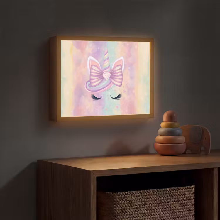 Eenhoorn - Glitters - Regenboog - Pastel Light Box met batterij (Wandlamp kind) middel -sfeer5_kind