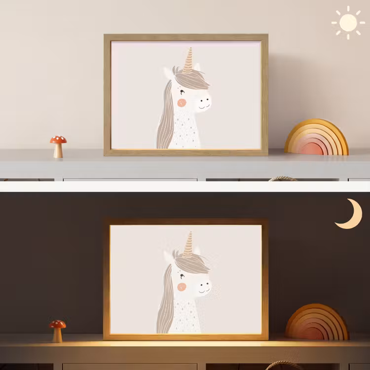 Eenhoorn - Pastel kleuren - Unicorn Light Box met batterij (Wandlamp kind) middel -sfeer3_kind