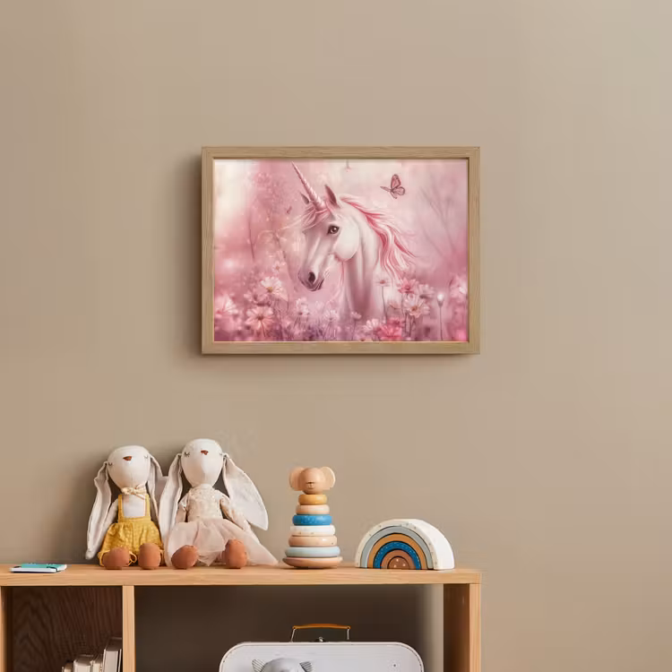 Eenhoorn - Roze - Vlinders - Bloemen Light Box met batterij (Wandlamp kind) middel -sfeer2_kind