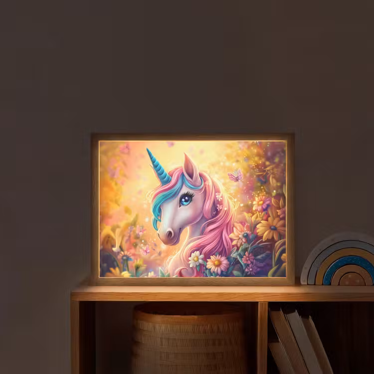 Eenhoorn - Roze - Kleurrijk - Sprookjesbos Light Box met batterij (Wandlamp kind) middel -sfeer1_kind