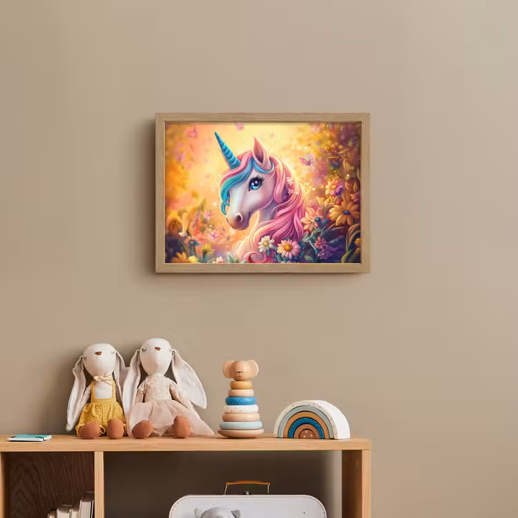 Eenhoorn - Roze - Kleurrijk - Sprookjesbos Light Box met batterij (Wandlamp kind) middel -sfeer2_kind