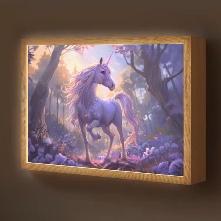 Eenhoorn - Paars - Sprookje - Fantasy dier Light Box met batterij (Wandlamp kind) middel -z3d_website