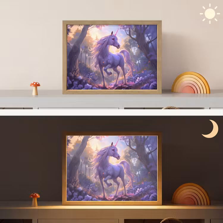 Eenhoorn - Paars - Sprookje - Fantasy dier Light Box met batterij (Wandlamp kind) middel -sfeer3_kind