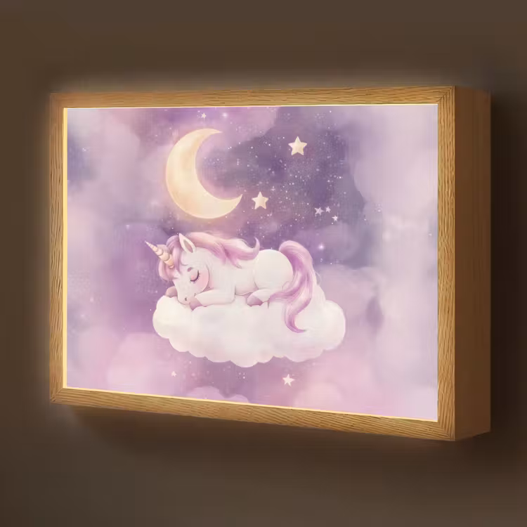 Eenhoorn - Paars - Sterrenhemel - Maan Light Box met batterij (Wandlamp kind) middel -z3d_website